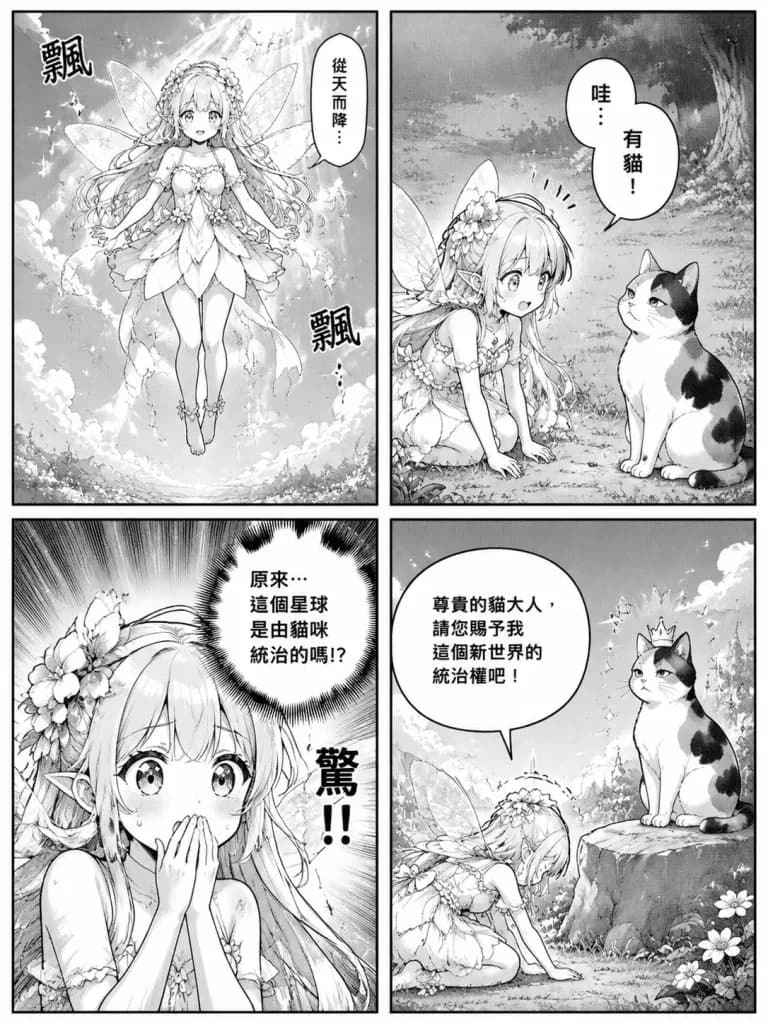 小仙子與三花貓四格漫畫