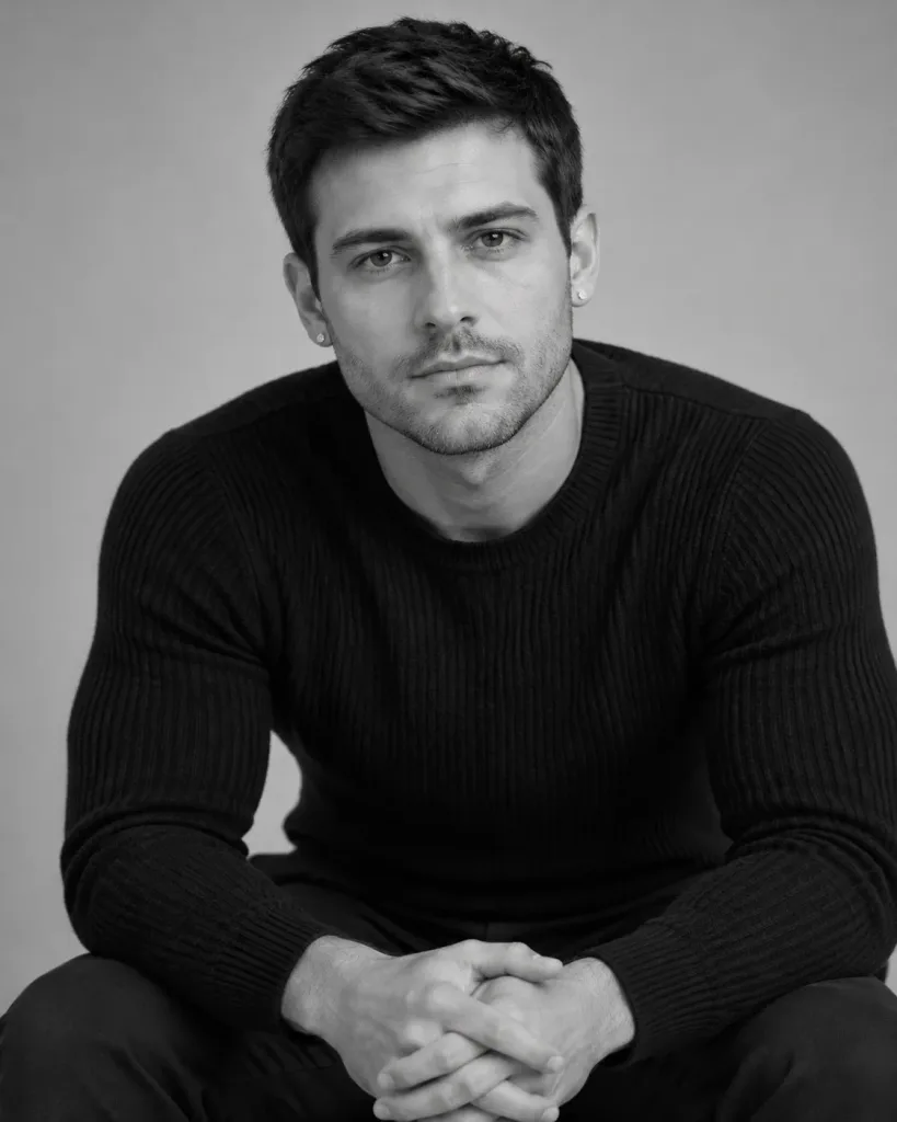 Czarno-biały portret studyjny w stylu editorial