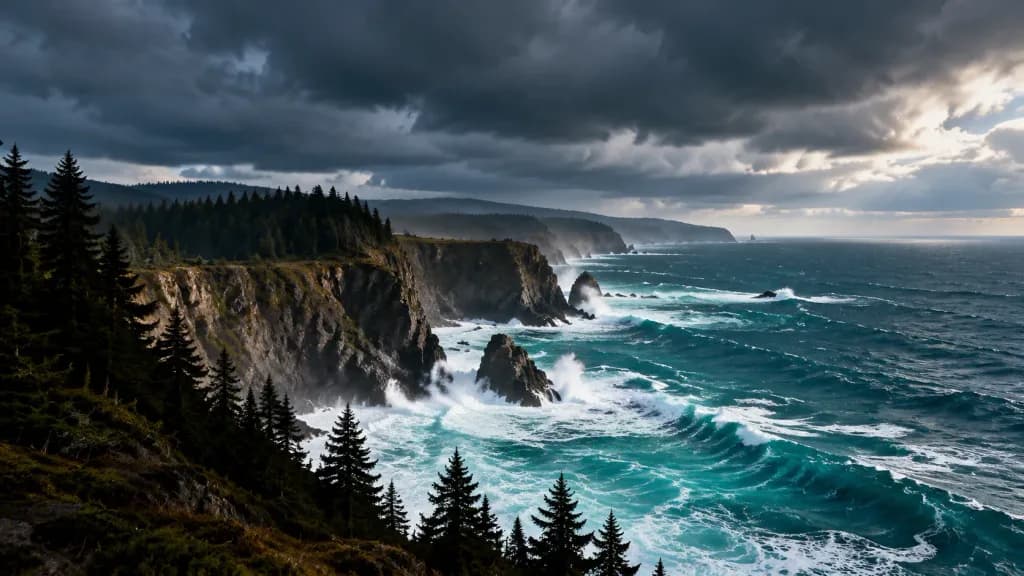 Rugged Coastal Cliffs and Waves