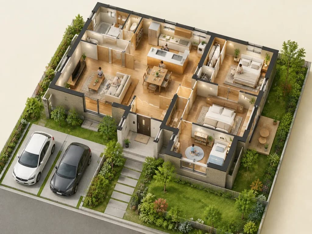 Miniature Diorama Floor Plan with Family