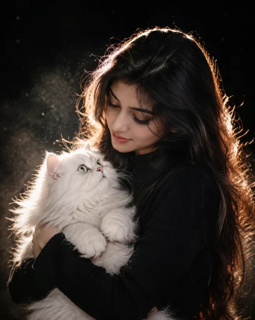 ドラマチックな逆光の猫と人物ポートレート