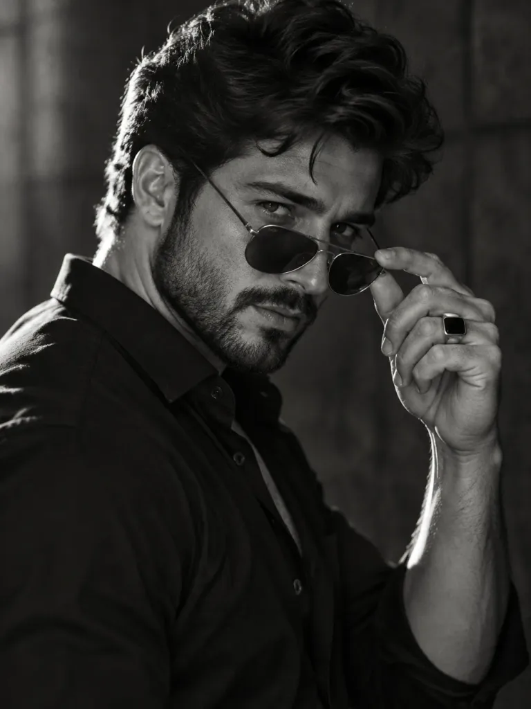 High-Contrast Monochrome Male Editorial Portrait