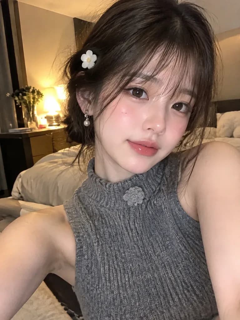 温馨卧室手机自拍肖像