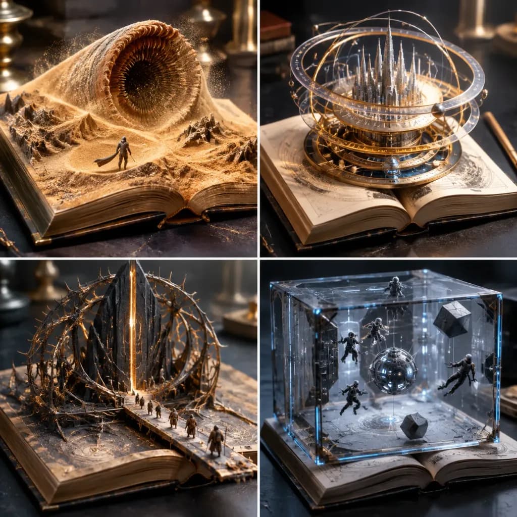Sci-Fi Book Sculpture Diorama Grid