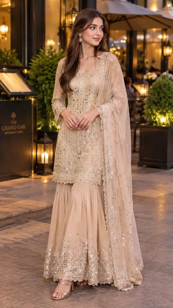 Embroidered Mirror-Work Sharara Fashion Portrait