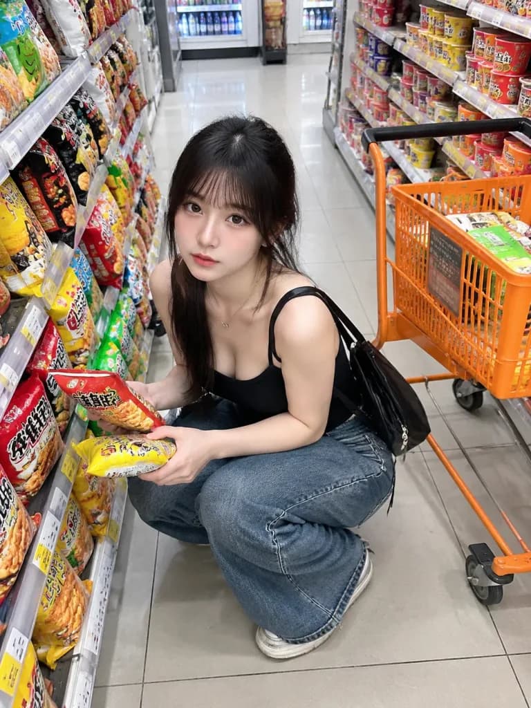 Candid Convenience Store Aisle Portrait