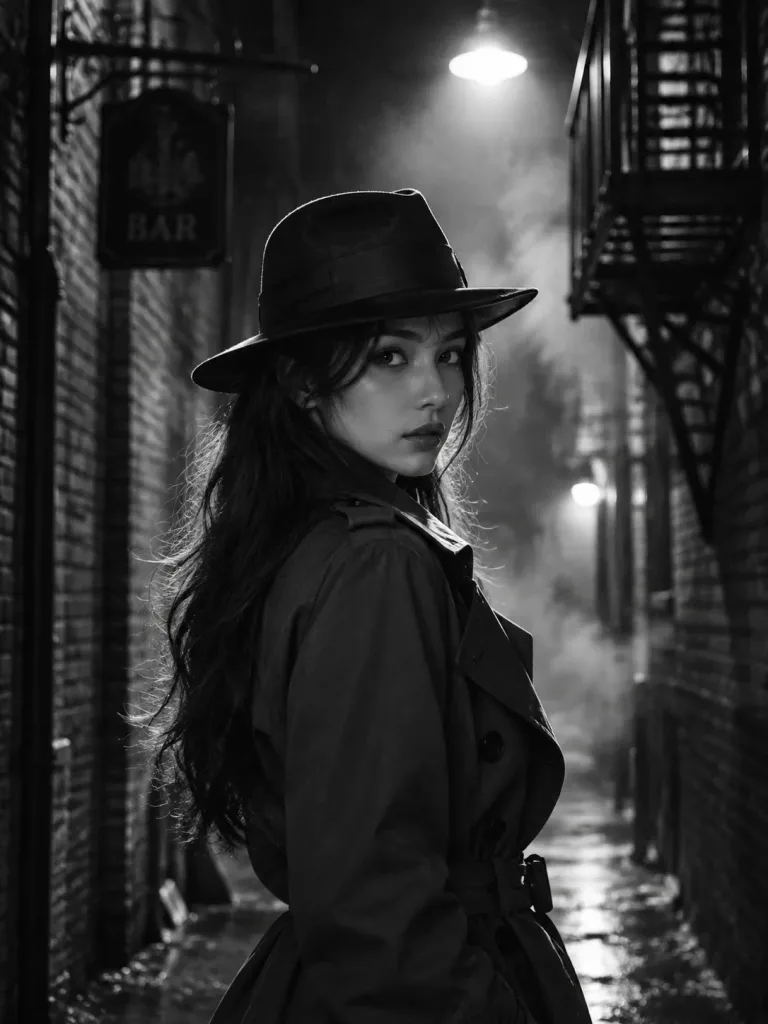 Portret Kobiety w Zaułku w Stylu Film Noir
