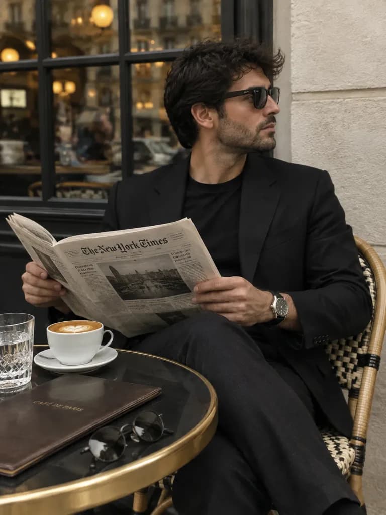 Stylish Man at Parisian Cafe