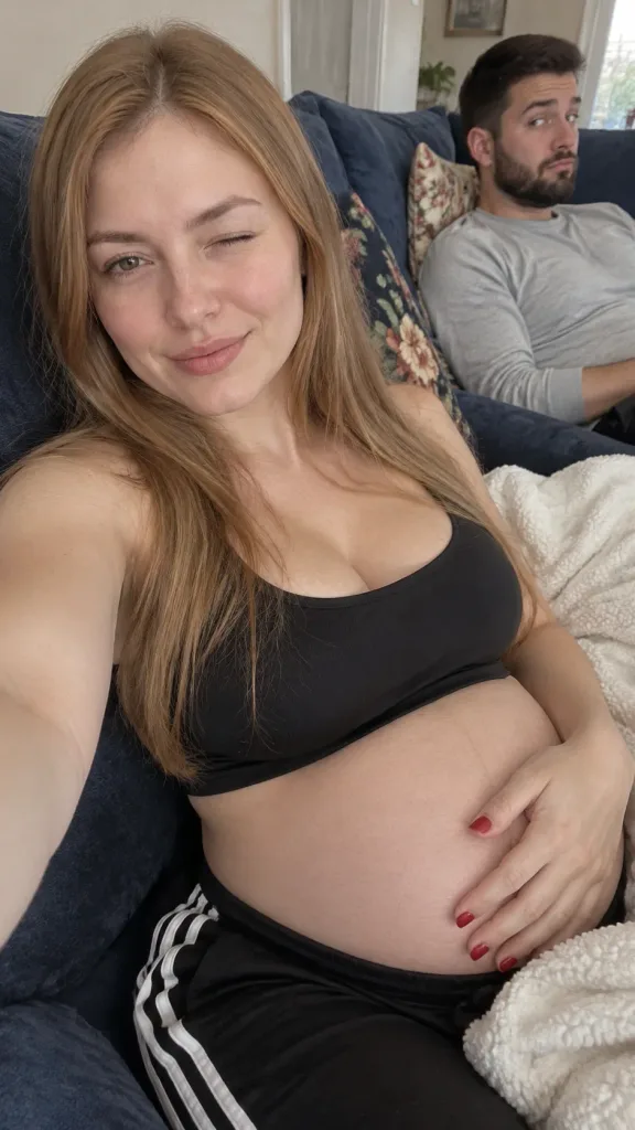 Selfie espontáneo en el sofá con guiño