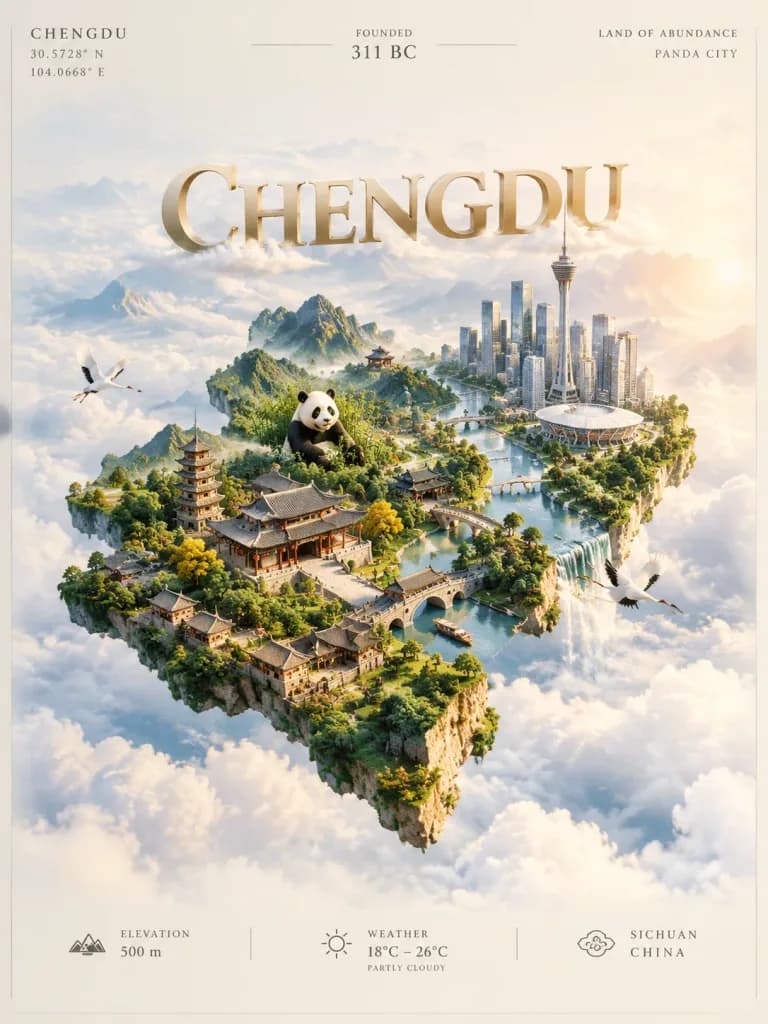 Poster con Città Mappa Fluttuante in Miniatura