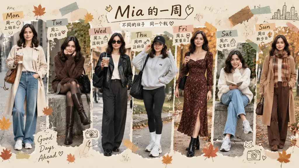 Scrapbook degli outfit per sette giorni