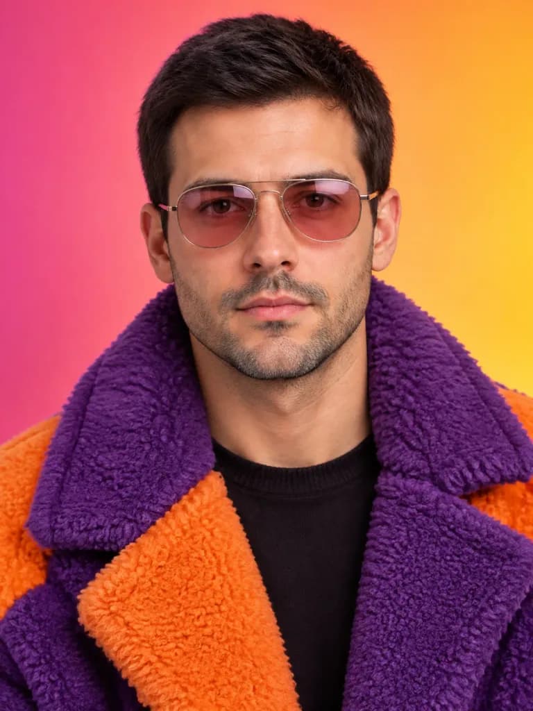 High-Fashion Color-Blocked Sherpa Portrait