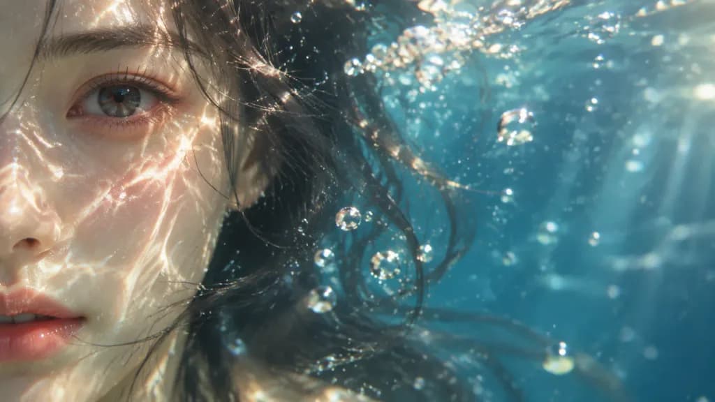 水中の半顔クローズアップポートレート