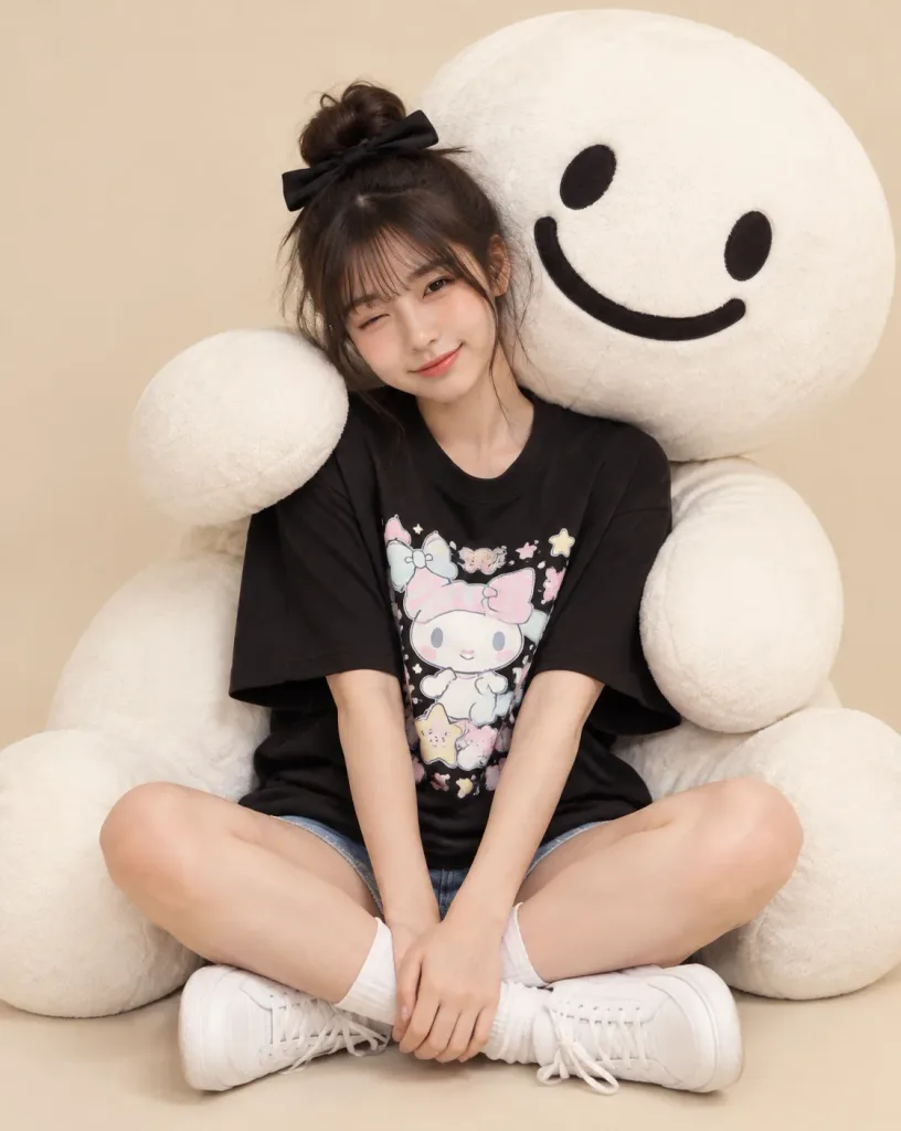 Cô Gái Được Linh Vật Thú Bông Khổng Lồ Ôm