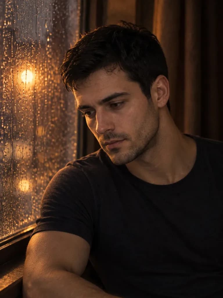 Melancholic Rain Window Portrait