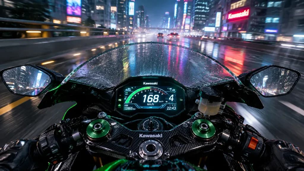 야간 모터사이클 콕핏 POV