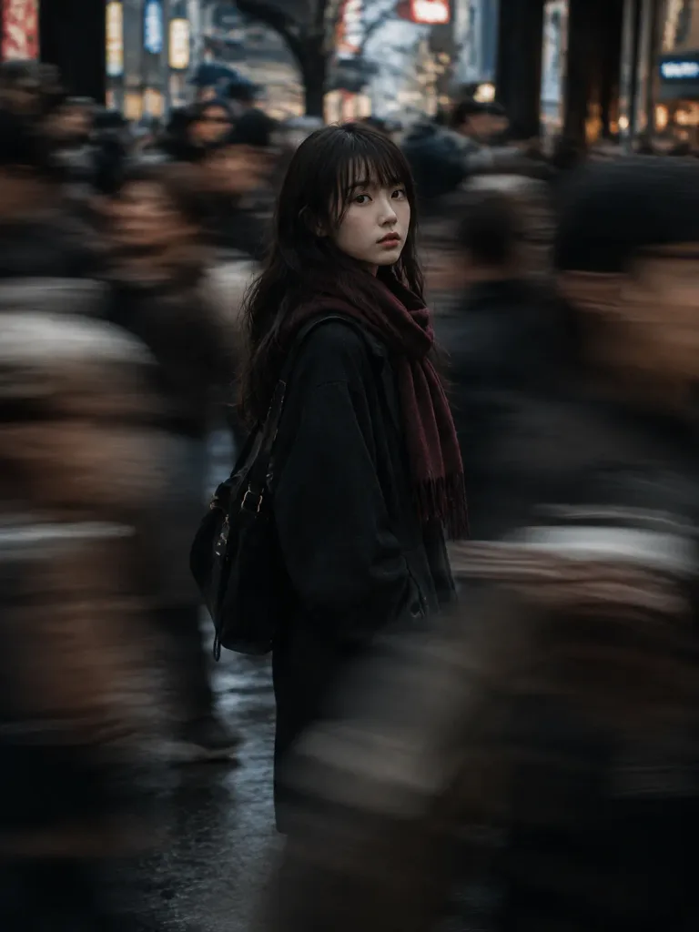 Still Portrait in Blurred Urban Crowd