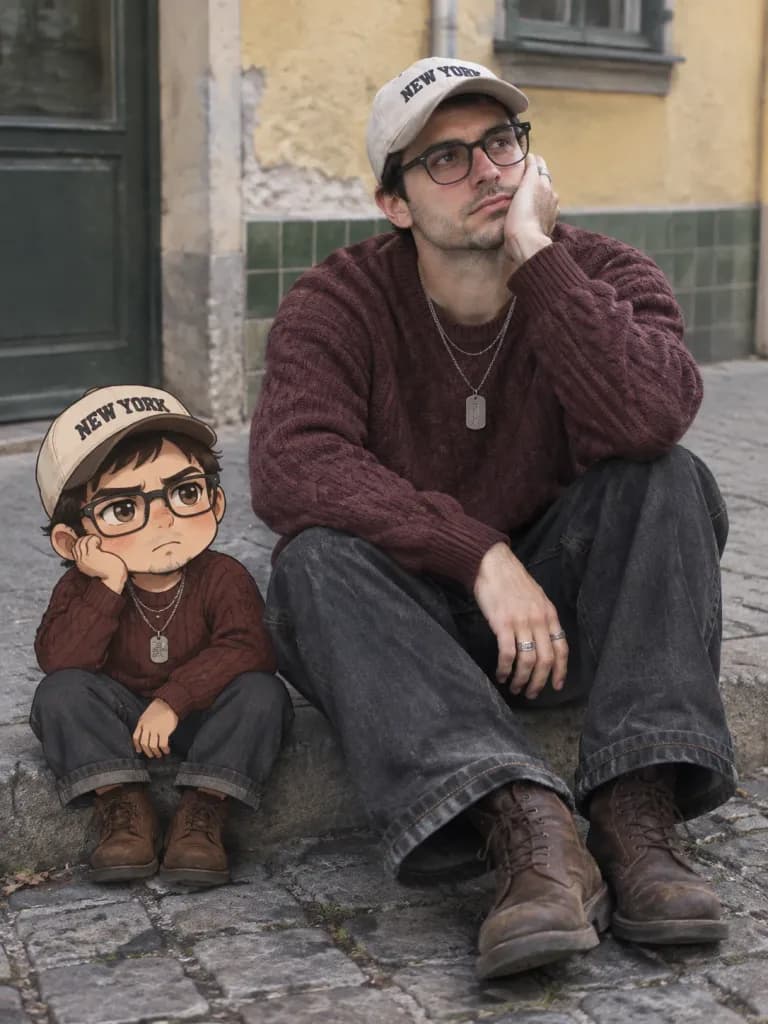Street Portrait with Illustrated Mini Twin
