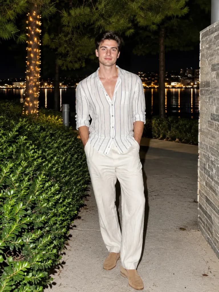 Nighttime Waterfront Hard Flash Portrait