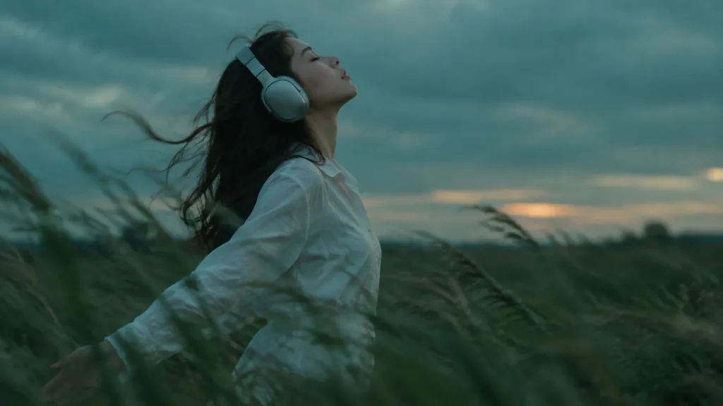 황혼녘 풀밭의 무드 있는 초상화