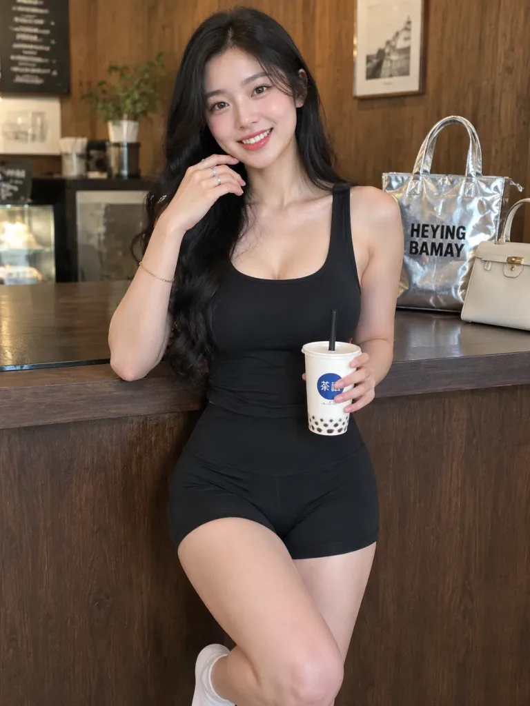 East Asian Woman in Bubble Tea Cafe