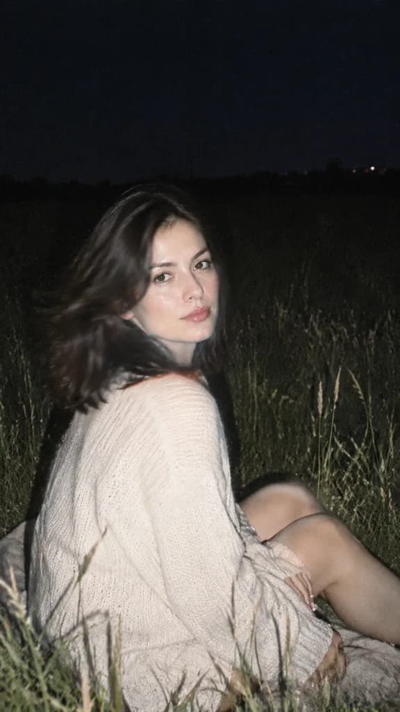 Night Meadow Flash Portrait with Motion Blur