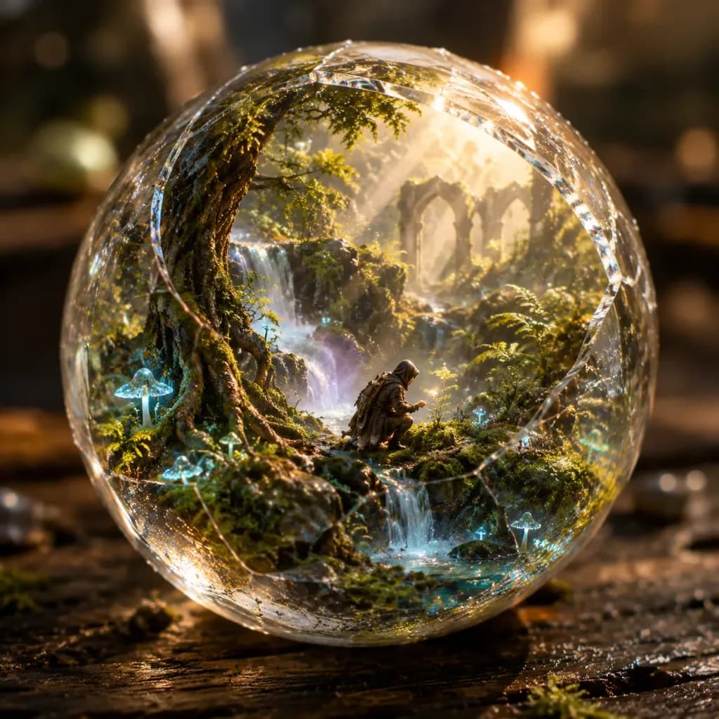 Miniature World Inside a Cracked Sphere