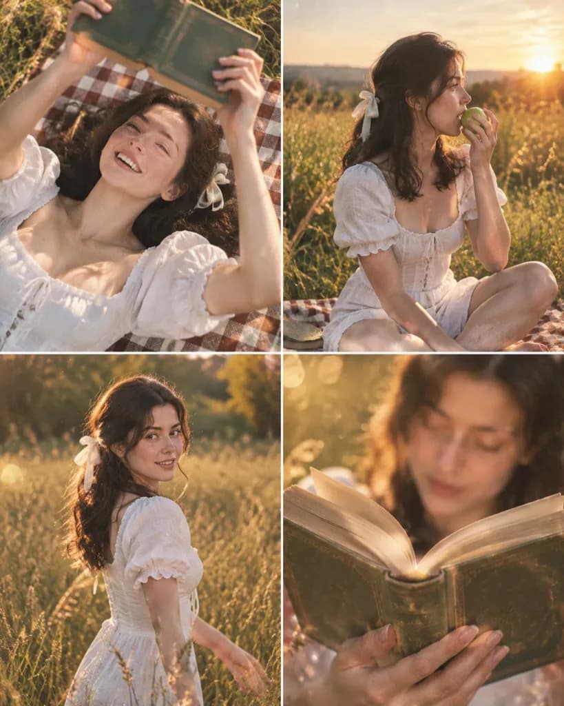 Golden Hour Picnic Four-Panel Portrait Grid