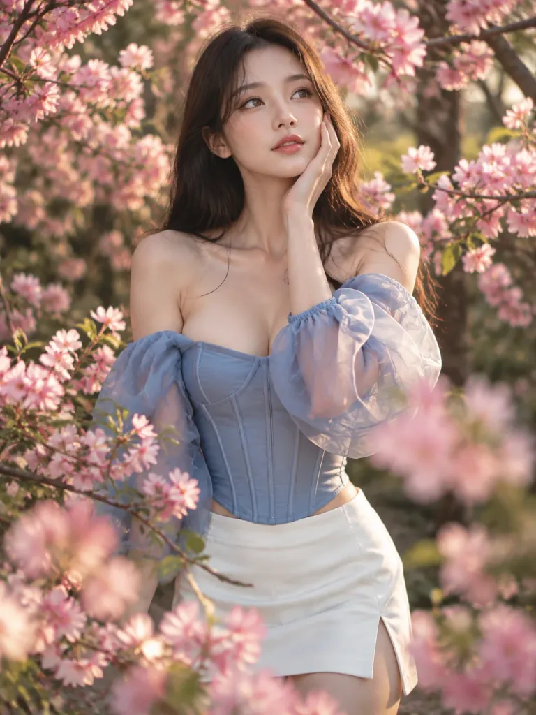 Woman in Blooming Spring Garden