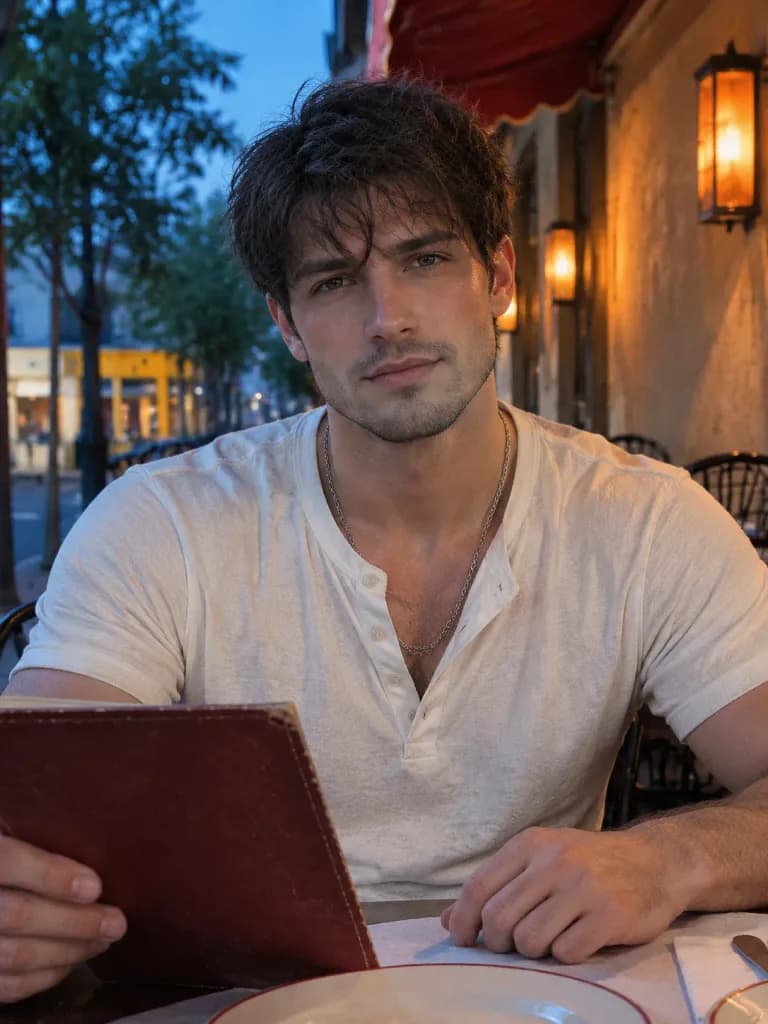 Evening Outdoor Cafe Male Portrait