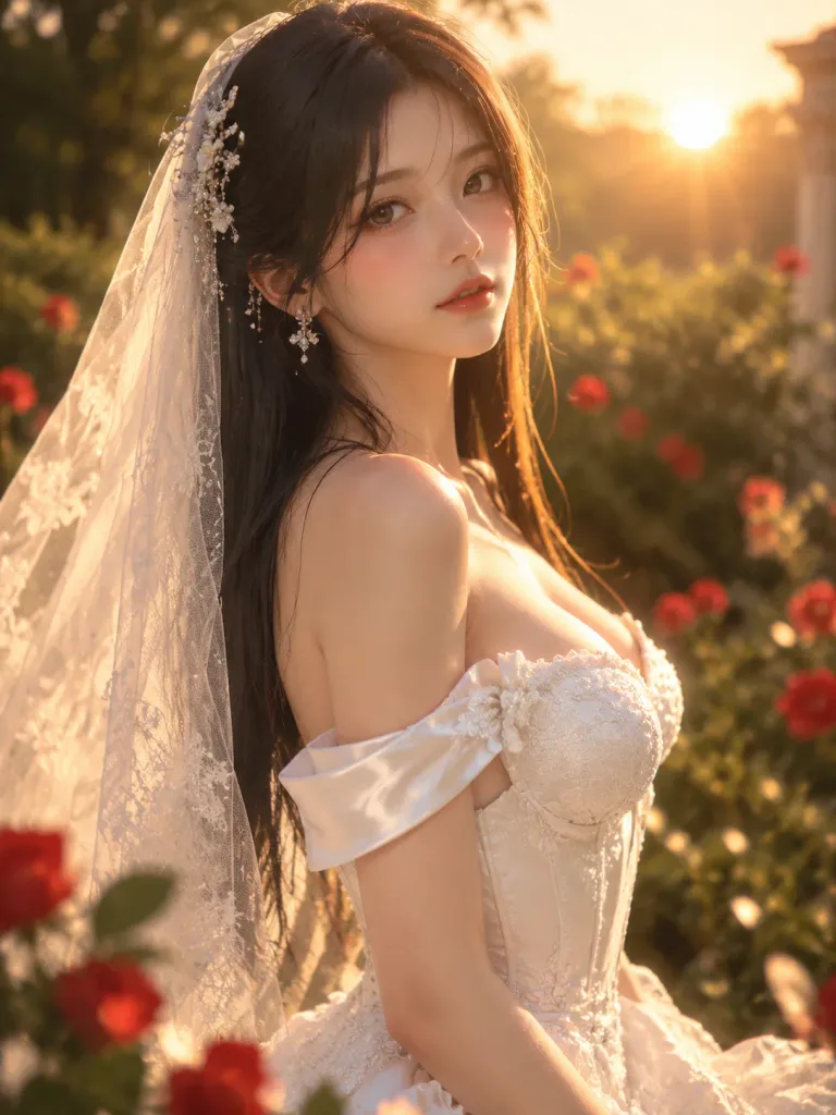Golden Hour Bridal Portrait in Garden
