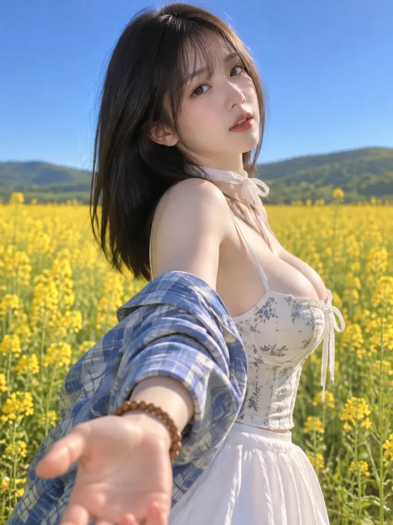 유채꽃밭의 에디토리얼 패션 포트레이트