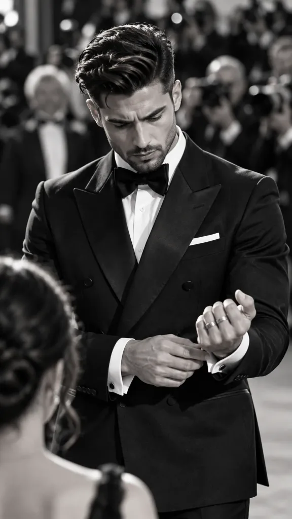 Monochrome Red Carpet Tuxedo Portrait