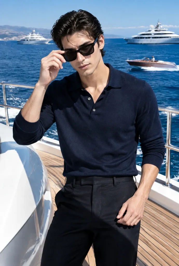 Sunlit Luxury Yacht Fashion Portrait