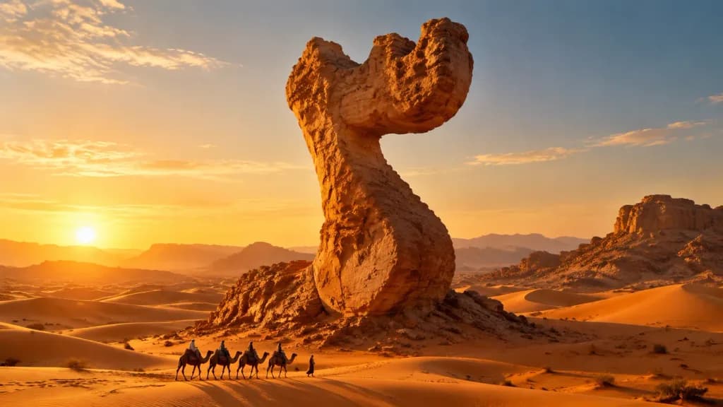 Persian Numeral Monolith in Desert Dunes