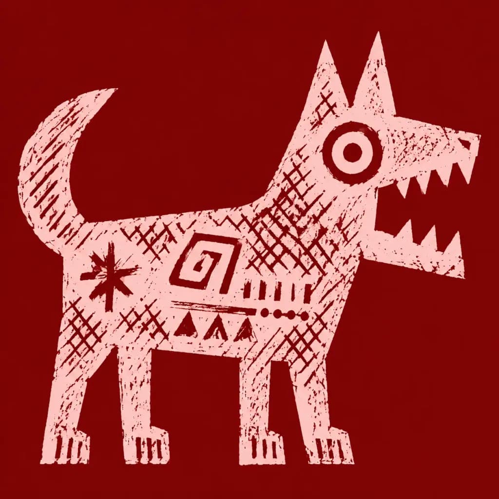 Primitive Woodcut Stencil Dog Art