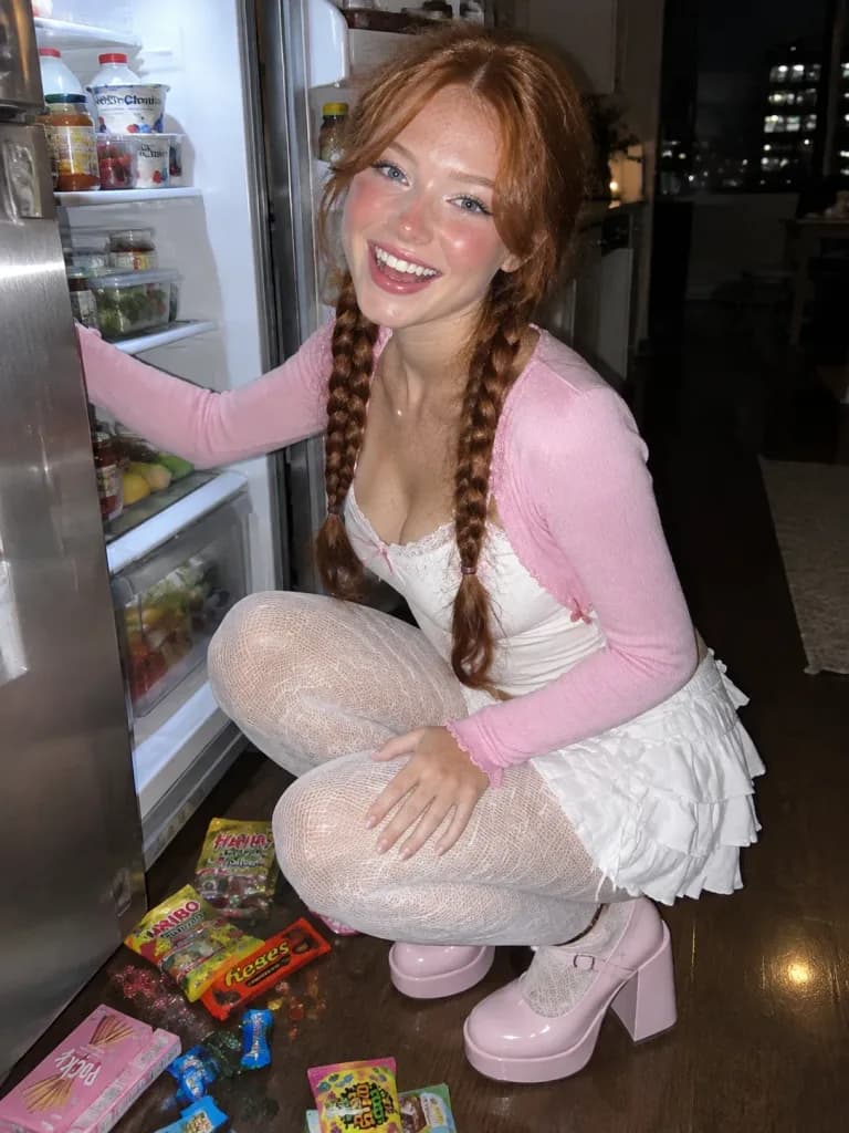 Y2K Balletcore Nighttime Kitchen Flash Portrait