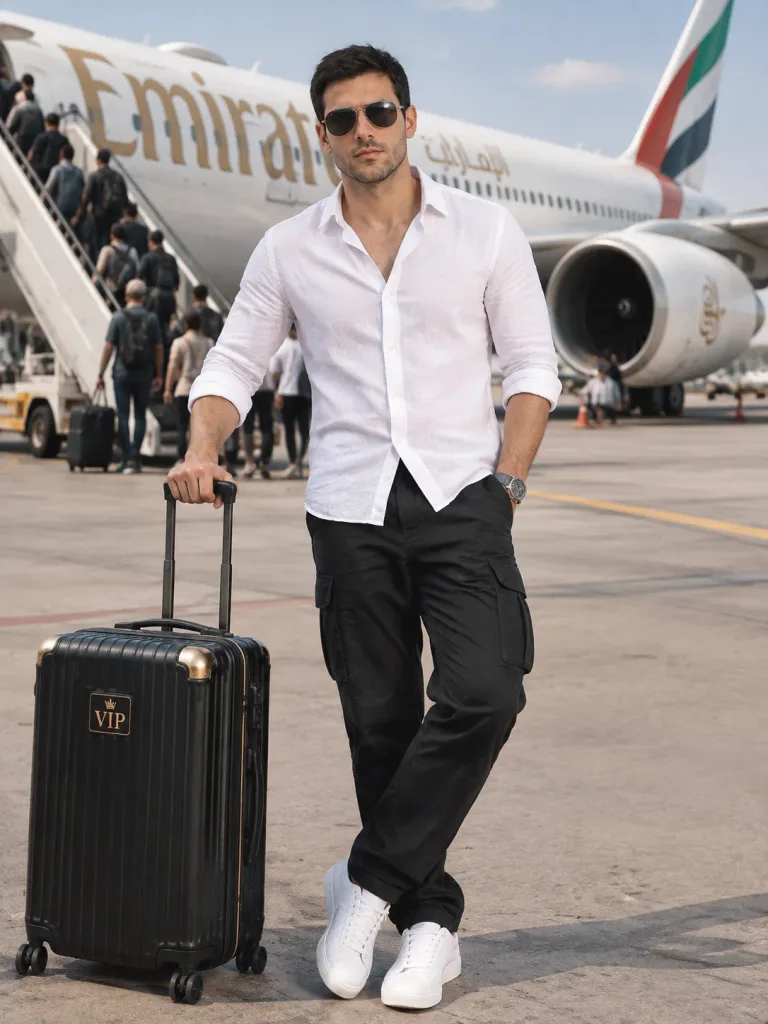 Ritratto Elegante di Viaggiatore in Aeroporto