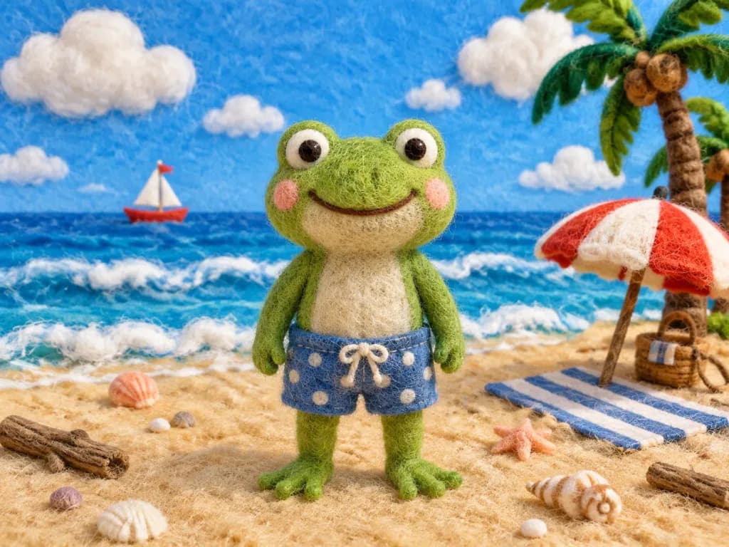 Needle Felt Frog Beach Diorama
