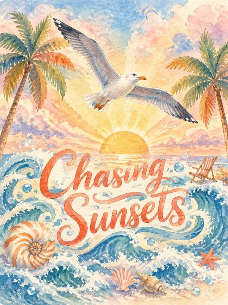 Coastal Sunset Watercolor Typography Poster