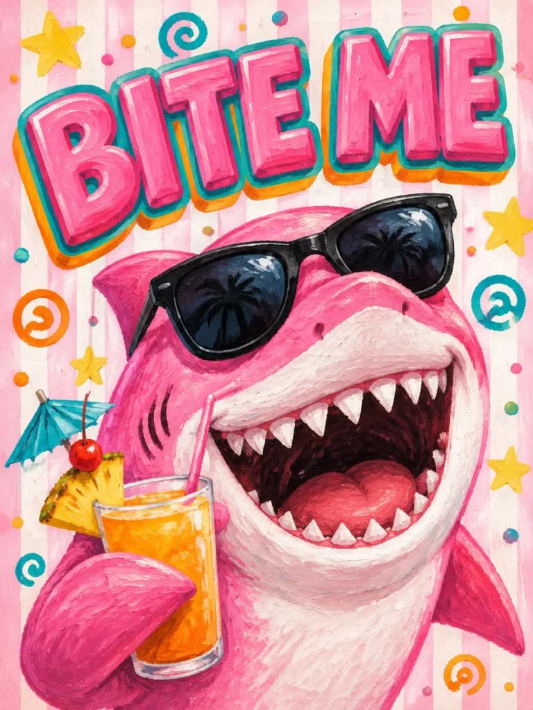 Ilustracja Plakatowa z Różowym Rekinem