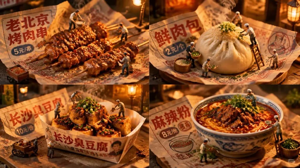 Miniature Street Food Diorama Grid