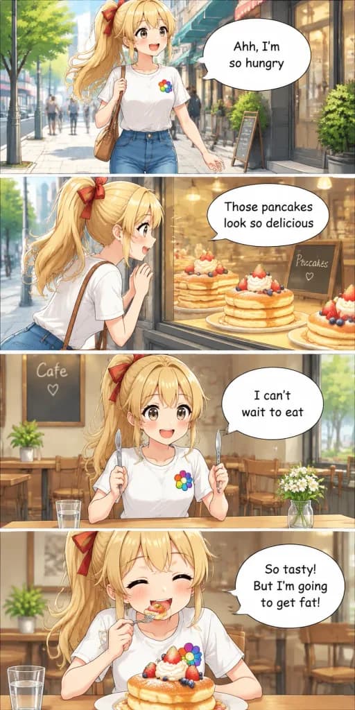Manga en Quatre Cases Dévorant des Pancakes