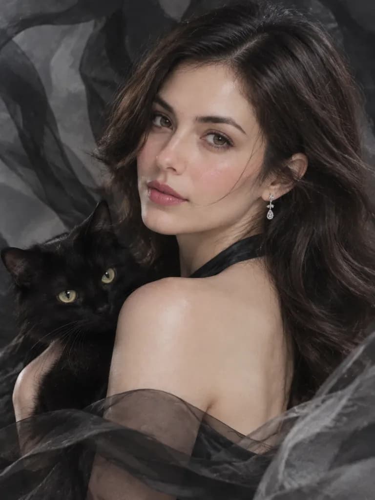 High-Fashion Portrait with Black Cat
