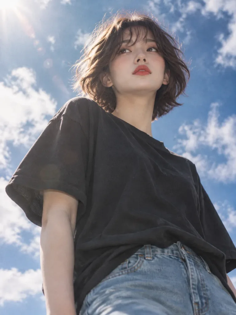 로우 앵글 야외 패션 포트레이트