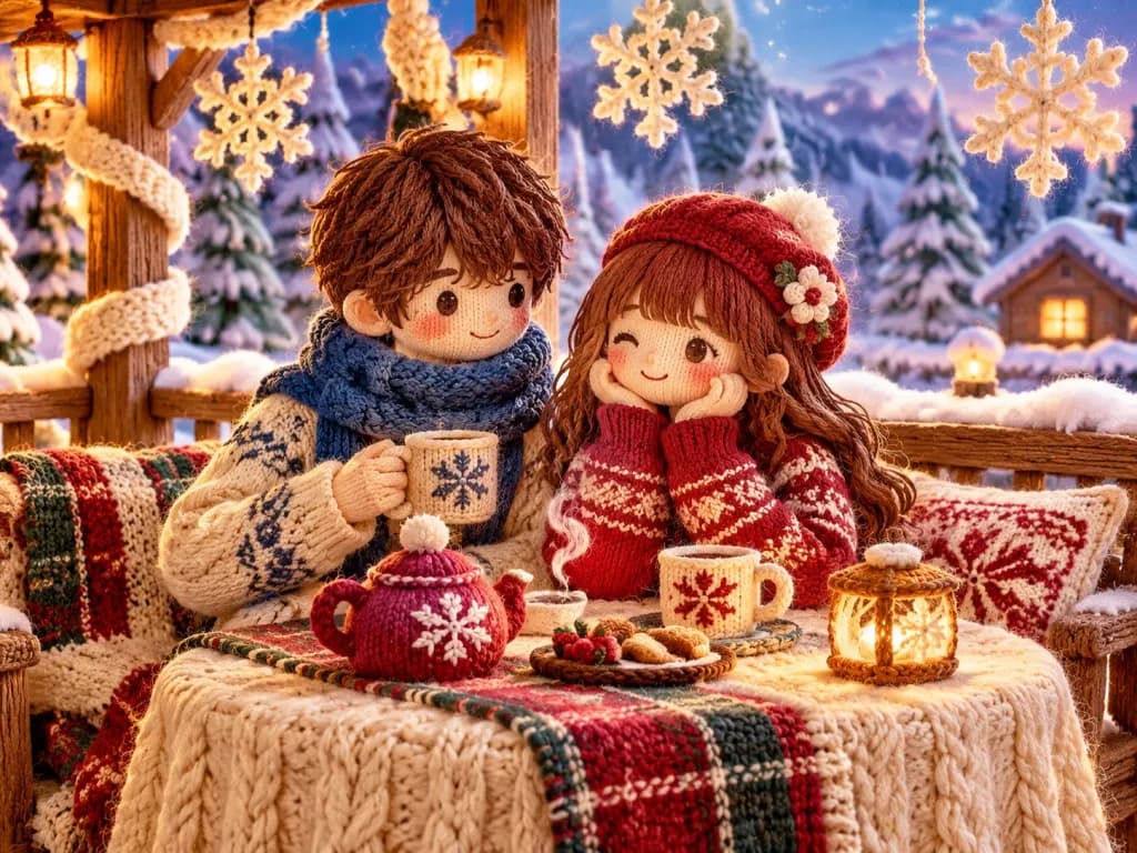 Knitted Yarn Winter Terrace Scene