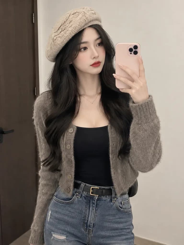 Minimalist Chic Mirror Selfie