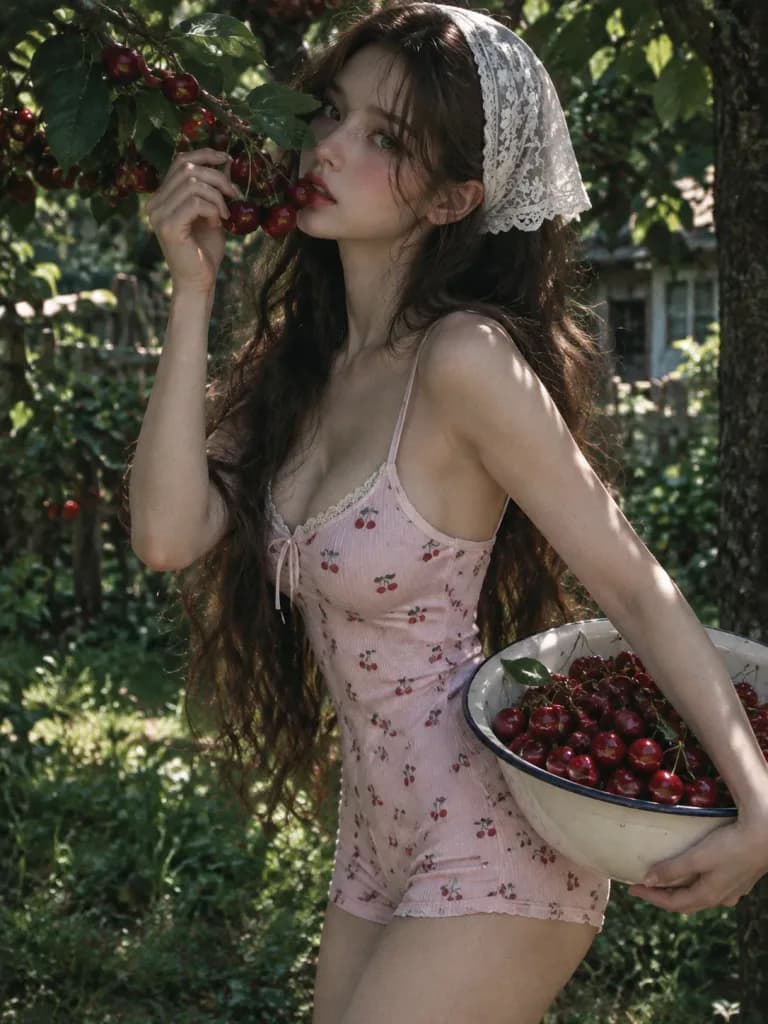Summer Cottage Cherry Garden Portrait