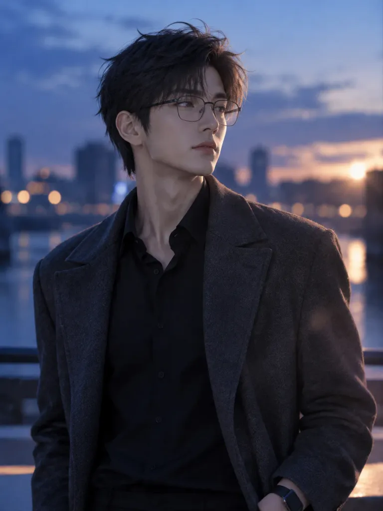 ブルーアワーのシネマティック男性ポートレート