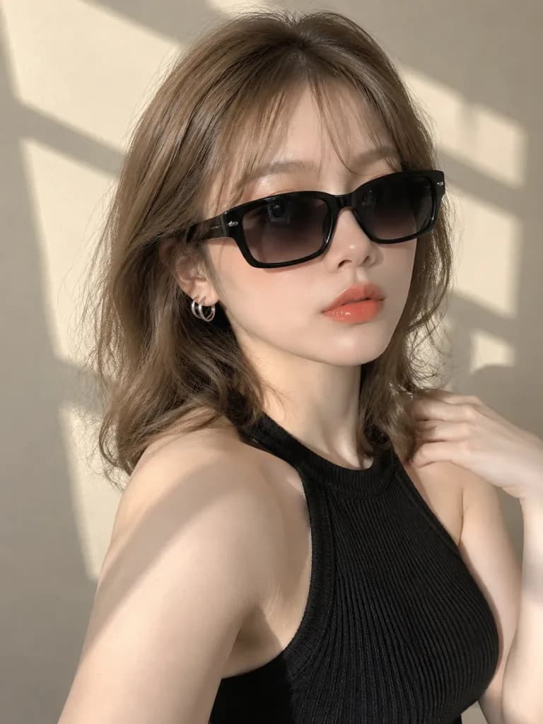 ホルタートップを着た東アジア人女性